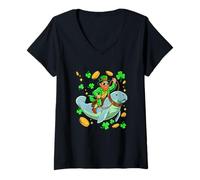 Women's Irish Man Riding Manatee Shamrocks Patrick's Day Sea Animal V-Neck T-Shirt