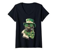 Women's Irish Panther with Sunglasses Shamrocks St Patricks Day V-Neck T-Shirt