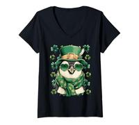 Women's Irish Penguin with Sunglasses Shamrocks St Patricks Day V-Neck T-Shirt