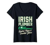 Women's Irish Plumber Leakin Pipes Crackin Jokes St Patricks Day V-Neck T-Shirt