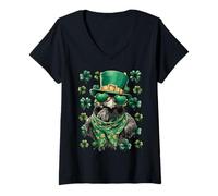 Women's Irish Raven with Sunglasses Shamrocks St Patricks Day Crow V-Neck T-Shirt