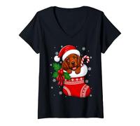 Women's Irish Setter Dog Christmas Stocking Cute Festive Xmas V-Neck T-Shirt