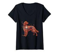 Women's Irish Setter Dog Colorful Floral Butterfly V-Neck T-Shirt