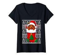 Women's Irish Setter Dog in Christmas Socks Cute Holiday Ugly Xmas V-Neck T-Shirt