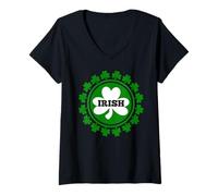 Women's Irish Shamrock Four Leaf Clover Lucky St Patricks Day V-Neck T-Shirt