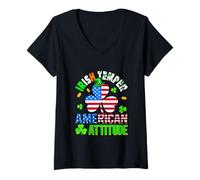 Women's Irish Temper American Attitude St. Patrick's Day Shamrocks V-Neck T-Shirt