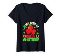 Women's Irish Temper Chinese Attitude St. Patrick's Day Shamrocks V-Neck T-Shirt