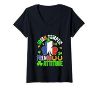 Women's Irish Temper French Attitude St. Patrick's Day Shamrocks V-Neck T-Shirt