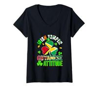 Women's Irish Temper Guyanese Attitude St. Patrick's Day Shamrocks V-Neck T-Shirt