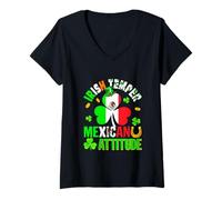 Women's Irish Temper Mexican Attitude St. Patrick's Day Shamrocks V-Neck T-Shirt