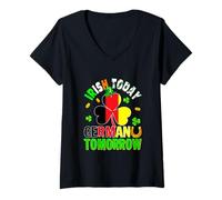 Women's Irish Today German Tomorrow St. Patrick's Day Shamrocks V-Neck T-Shirt