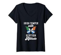 Womens Irish with Scottish Attitude Scotland Flag Butterfly Ireland V-Neck T-Shirt