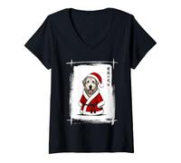 Women's Irish Wolfhound Christmas Japanese Art Funny Irish Wolfhound V-Neck T-Shirt