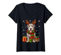 Women's Irish Wolfhound Dog Christmas Reindeer Horn Scarf Xmas V-Neck T-Shirt
