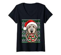Women's Irish Wolfhound Dog Christmas Santa Hat Ugly Sweaters Xmas V-Neck T-Shirt