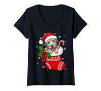 Women's Irish Wolfhound Dog Christmas Stocking Cute Festive Xmas V-Neck T-Shirt