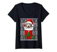 Women's Irish Wolfhound Dog in Christmas Socks Cute Ugly Xmas V-Neck T-Shirt