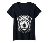 Womens Irish Wolfhound Face Line Art Dog V-Neck T-Shirt
