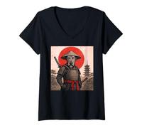 Womens Irish Wolfhound Samurai Warrior Vintage Japanese Ukiyo-e Dog V-Neck T-Shirt