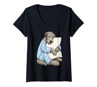 Women's Irish Wolfhound Sleeping in Cute Pajamas Sleep Dog V-Neck T-Shirt