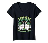 Women's Irish You Would Floss St Patricks Day Dental Office Humor V-Neck T-Shirt