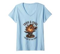 Women's Iron and Soul Blacksmith Forge Anvil Hammer Artwork V-Neck T-Shirt