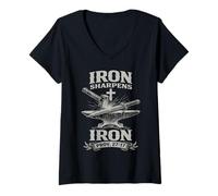 Women's Iron Sharpens Iron Prov. 27:17 Christian Believer Faith V-Neck T-Shirt