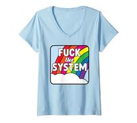 Women's Ironic Fuck The System Rainbow Offensive Sarcastic Hilarious V-Neck T-Shirt