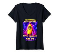 Womens Ironic Horrors are Never Ending Yet I Remain Silly Cat Meme V-Neck T-Shirt