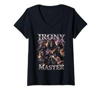 Women's Irony Master Grim Reaper Motorcycle Bootleg V-Neck T-Shirt
