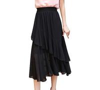 Women's Irregular A Line Skirt Chiffon Midi Skirt Table Skirt Clips (Black, XXXXL)