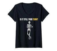 Women's is It Still Your Turn Based Board Game Chess Funny Skeleton V-Neck T-Shirt