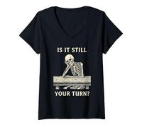 Women's is It Still Your Turn Board Games Funny Skeleton V-Neck T-Shirt