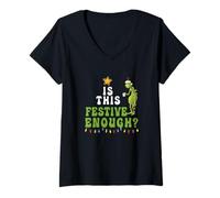 Womens is This Festive Enough Funny Green Christmas Sarcastic V-Neck T-Shirt