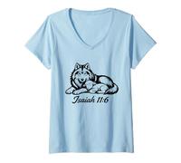 Women's Isaiah 11-6 Wolf and Lamb Bible Verse Christian Peace Design V-Neck T-Shirt