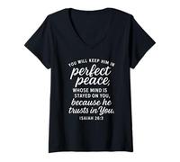 Womens Isaiah 26:3 Perfect Peace Trust Scripture Bible Verse Prayer V-Neck T-Shirt
