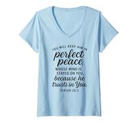 Womens Isaiah 26:3 Perfect Peace Trust Scripture Bible Verse Prayer V-Neck T-Shirt