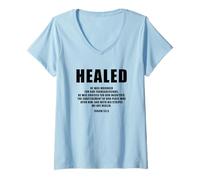 Womens Isaiah 53:5 Bible Verse Promise of Healing and Health Faith V-Neck T-Shirt