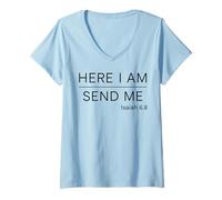 Womens Isaiah 6:8 Here I Am Send Me Bible Verse - Bold Faith Design V-Neck T-Shirt