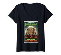 Womens Isla Nublar Fright Night Jurassic Park Halloween Design V-Neck T-Shirt