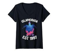 Womens Islamorada Est 1997 Sea Turtle Coral Reef Tropics V-Neck T-Shirt