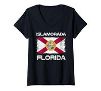 Women's Islamorada Florida Flag Distressed Design Islamorada FL V-Neck T-Shirt