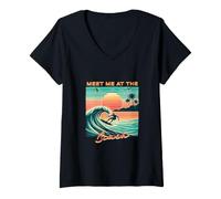 Women's Island Beach Days Saying, Tropical Sunset Casual Graphic V-Neck T-Shirt