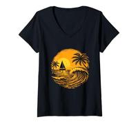 Women's Island Sailboat - Retro Spring Break Beach Vacation V-Neck T-Shirt