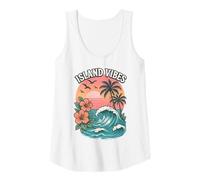 Womens Island Vibes Ocean Wave Sunset Palm Trees Tropical Hawaii Tank Top