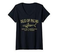 Womens Isle of Palms South Carolina Shark Fishing Yellow Letters V-Neck T-Shirt