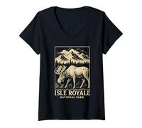 Womens Isle Royale National Park Moose Vintage Traveling V-Neck T-Shirt