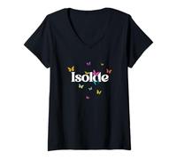 Womens Isolde - Adorable Girl Name with Colorful Butterlies V-Neck T-Shirt