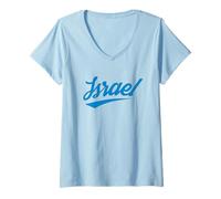 Womens Israel Israeli Flag Colors Jewish Graphic Am Israel Chai V-Neck T-Shirt