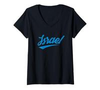 Womens Israel Israeli Flag Colors Jewish Graphic Am Israel Chai V-Neck T-Shirt